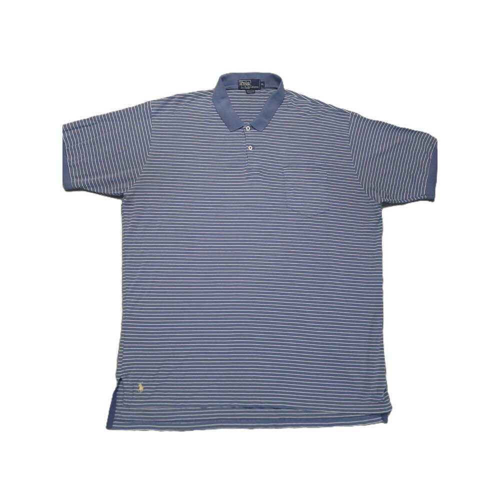 Polo Ralph Lauren Short Sleeve Polo Shirt Mens XL Blue White Striped Logo Pocket